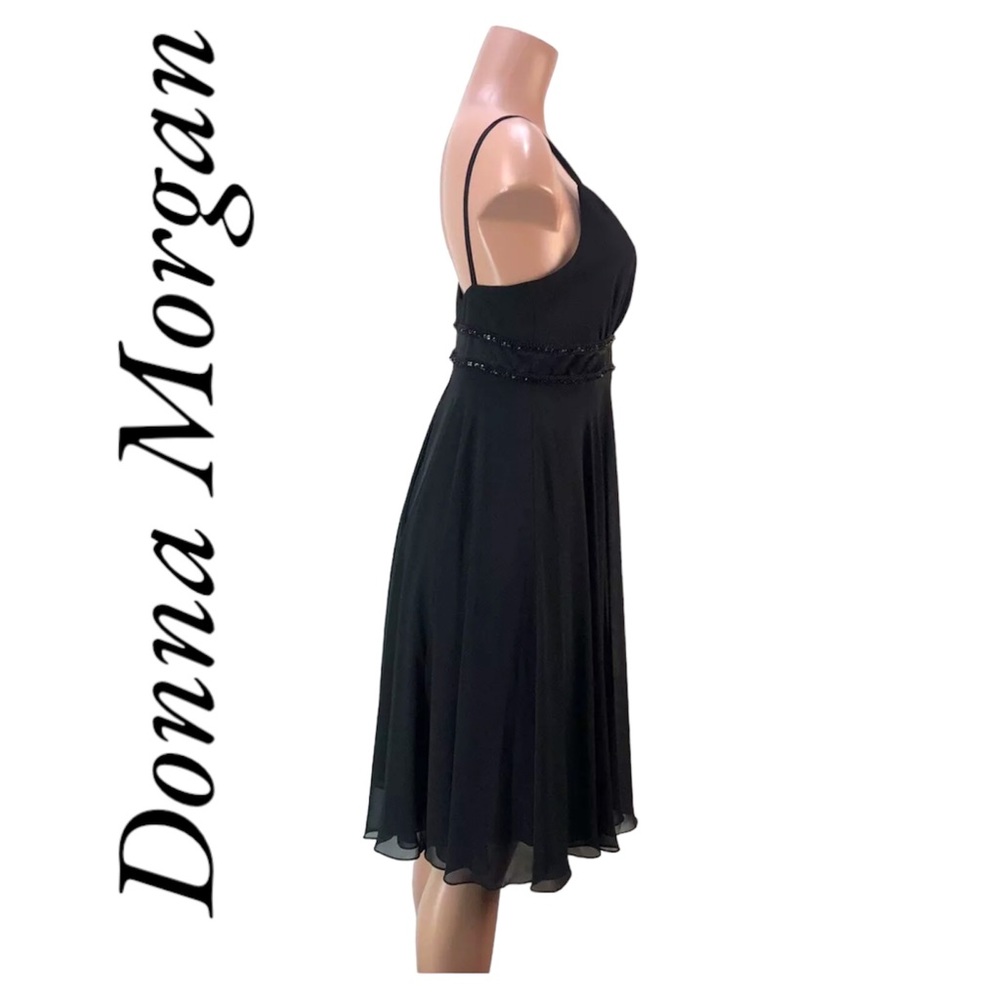 Summer dress Donna Morgan Womens Dress Size 8 Black Midi Slip V Neck Zip Back - Picture 4 of 13
